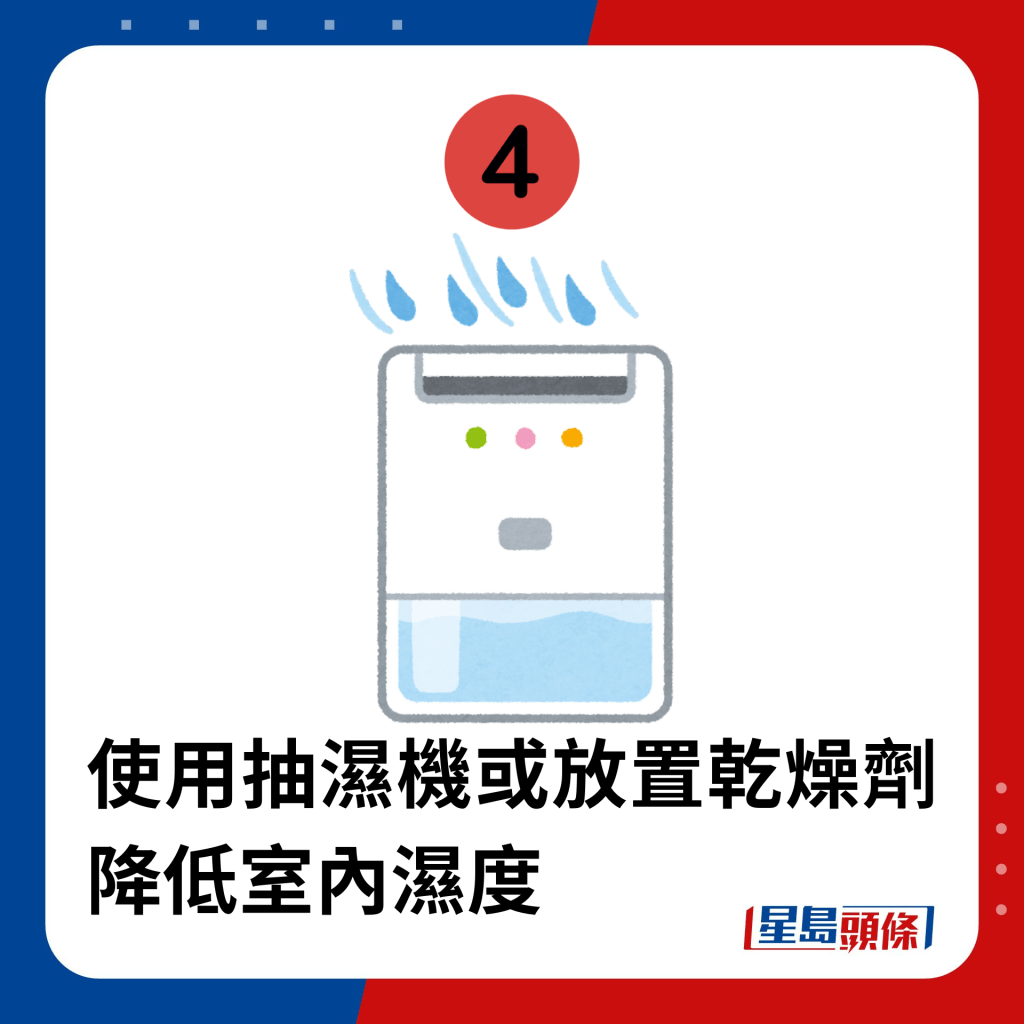 使用抽濕機或放置乾燥劑降低室內濕度