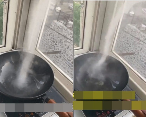 女子在家炒菜炒出龍捲風。網圖