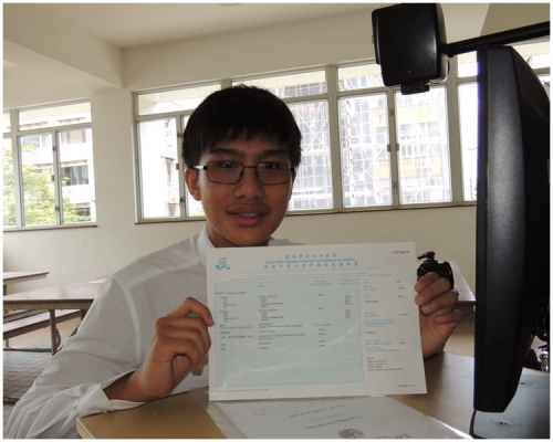患有青少年黃斑點退化症的喇沙書院考生陳柏豪。