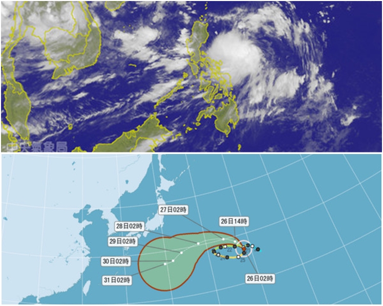 熱帶風暴「納沙」今日今日形成；下圖：日本以南颱風「奧鹿」路徑成爲關鍵