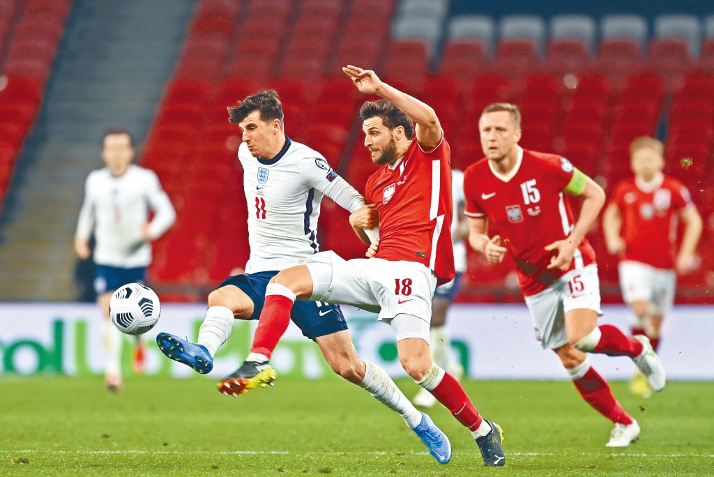 出戰歐國盃的英格蘭國家隊，早前在世界盃外圍賽中與波蘭國家隊對壘。