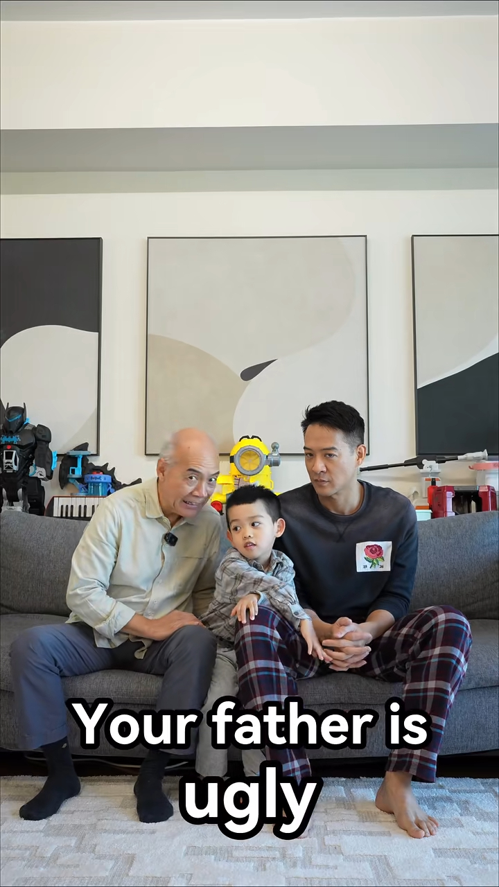 陈爸爸对孙儿说：“你爸爸很丑！”