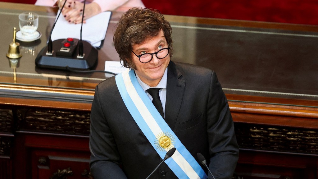 阿根廷总统米莱（Javier Milei）。 路透社