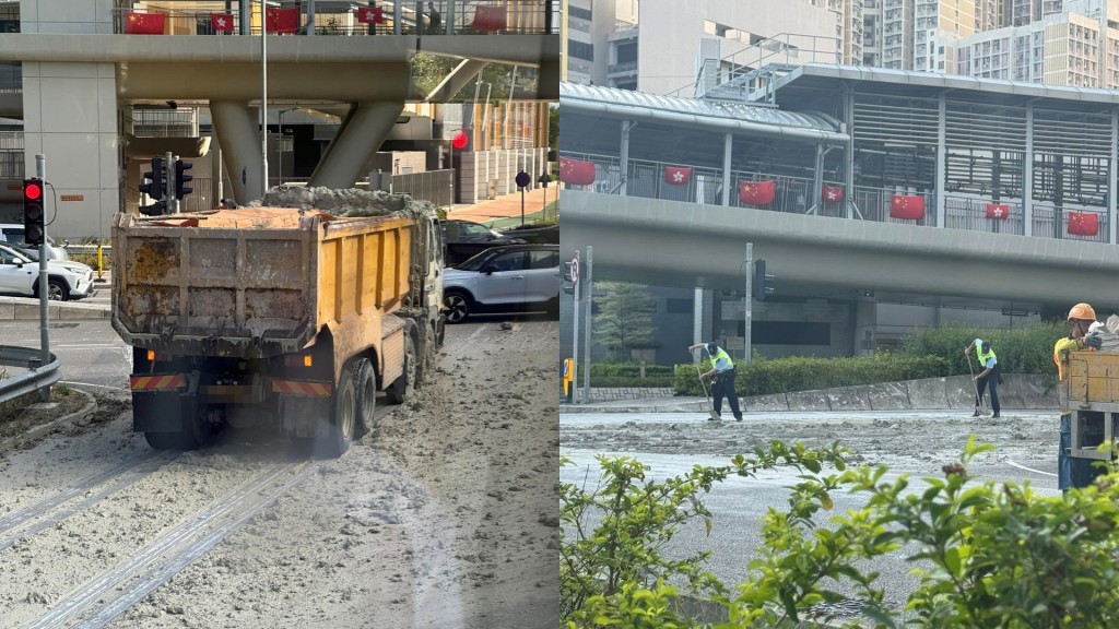 將軍澳貨車疑急煞「嘔泥」後不顧而去 警員協助清理受阻路面