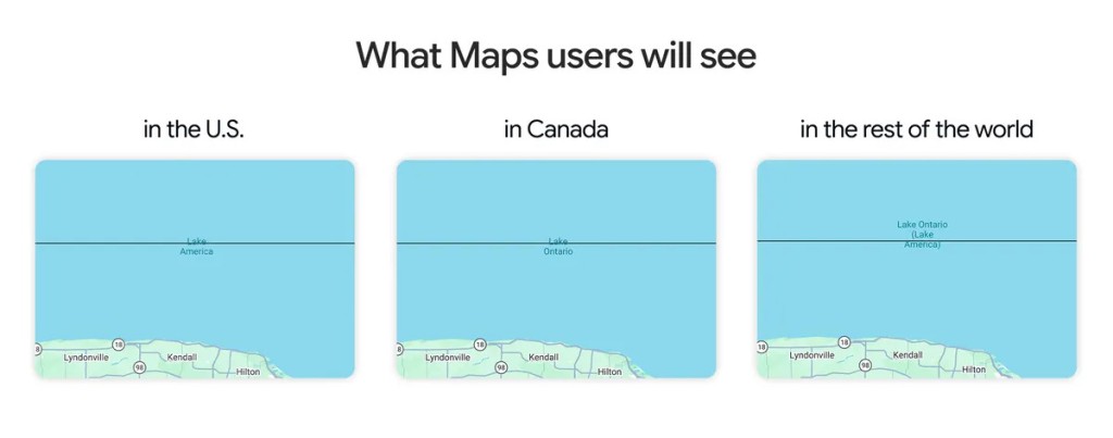 美國用戶使用Google Maps時,會見到該地區被標示為「美國湖」。Google maps 美國用戶使用Google Maps時,會見到該地區被標示為「美國湖」。Google maps