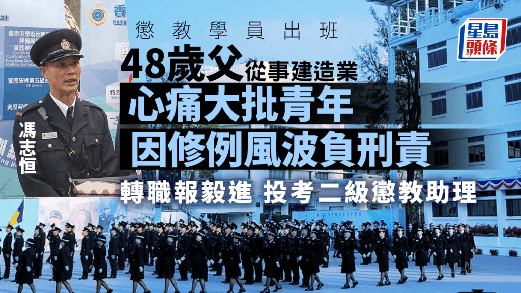 懲教署今天(24日)舉行學員結業會操,畢業學員包括48歲的馮志恒(左)及巴裔的簡沙希(右)。趙克平攝