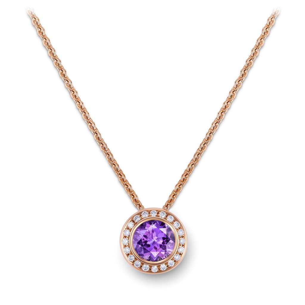 玫瑰金鑽石拼紫水晶項鏈。（Gubelin）