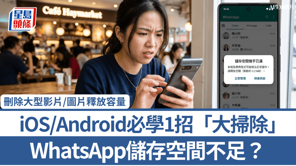 WhatsApp儲存空間不足？iOS/Android必學1招「大掃除」刪除大型影片/圖片釋放容量