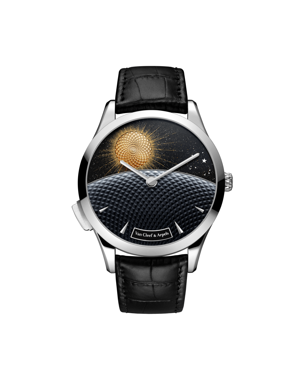 Van Cleef & Arpels Midnight Jour Nuit Phase de Lune / 錶殼:42mm白金 / 機芯:自動 / 售價:$1,190,000。 Van Cleef & Arpels Midnight Jour Nuit Phase de Lune / 錶殼:42mm白金 / 機芯:自動 / 售價:$1,190,000。