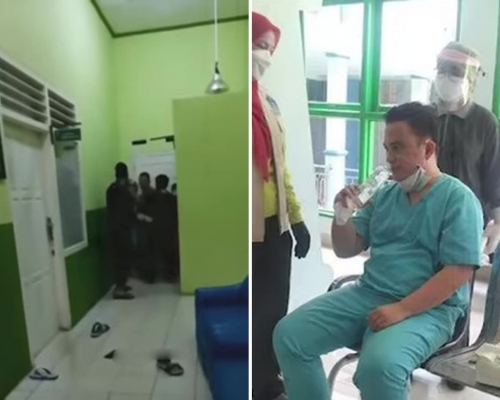 印尼醫院因缺醫療氧氣 ,引發暴力事件,有病患家屬暴打醫護搶氧氣空瓶。網圖
