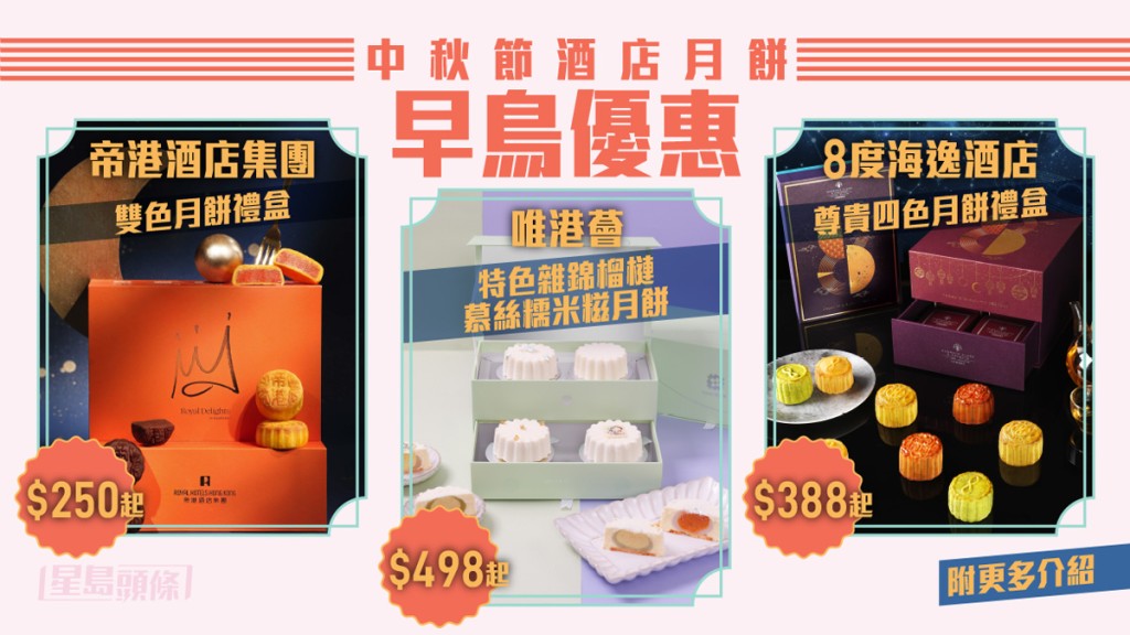 中秋節快到，為大家推介不同酒店的月餅及早鳥優惠。