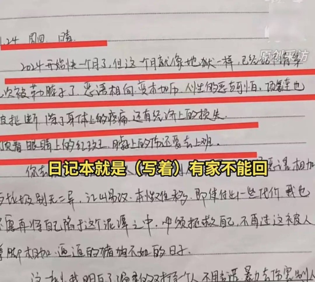 被殺女護士董某某的日記,寫著被家暴男友長期虐打。 被殺女護士董某某的日記,寫著被家暴男友長期虐打。