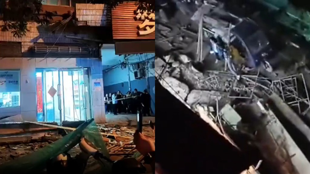 居民樓屋簷垮塌。網圖