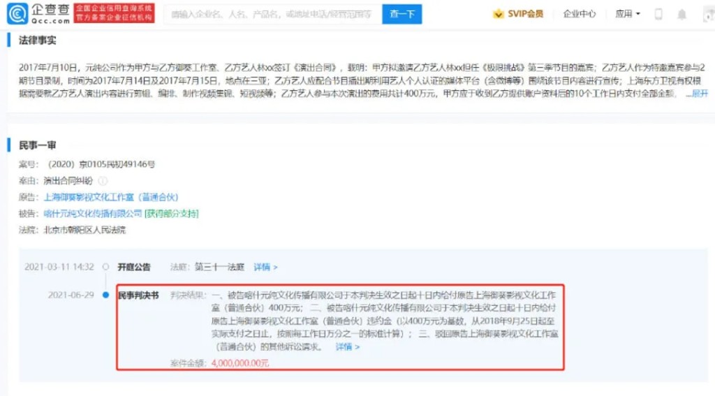 林志玲追討酬勞的文件中，顯示酬勞是400萬人民幣。