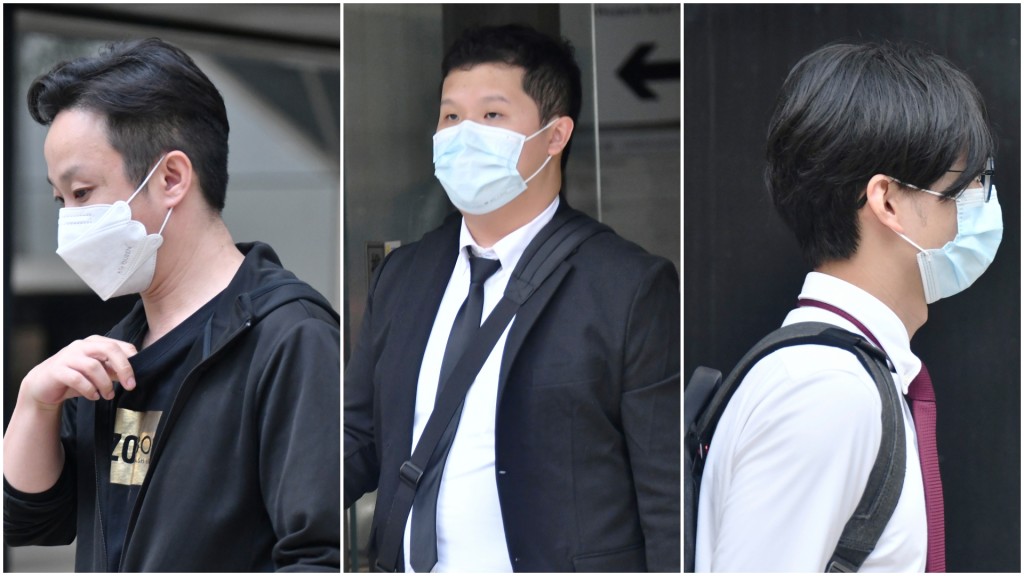 左起吴嘉俊 、许诺和李志斗均被裁定参与非法集结及使用蒙面物品两罪罪成。资料图片
