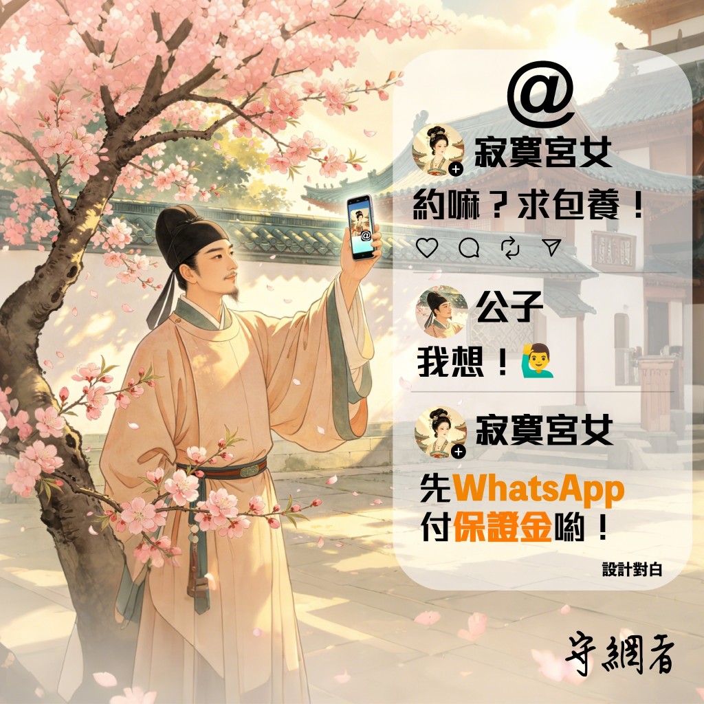 警方提醒，如網上交友時，對方要求繳交保證金，很大機會為騙局。守網者FB