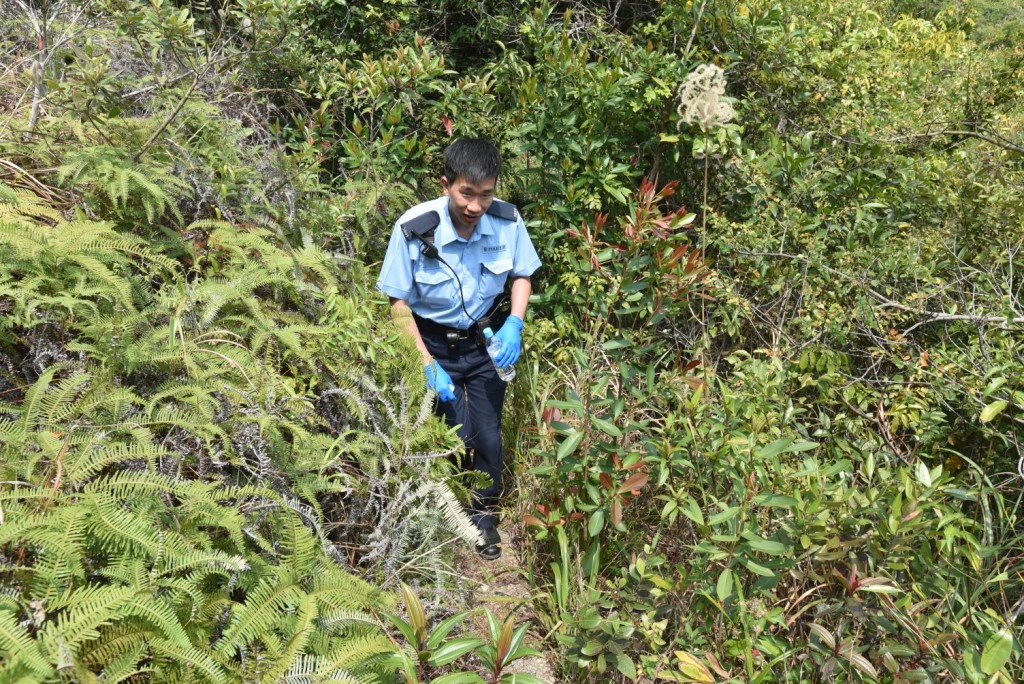 警員在大潭篤水塘附近調查