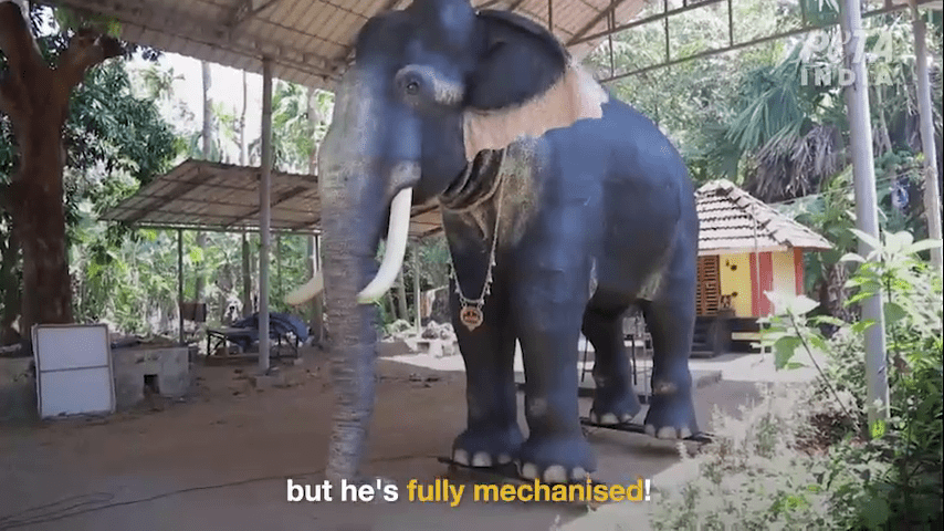 这只机械大象外形和真大象十分相似。