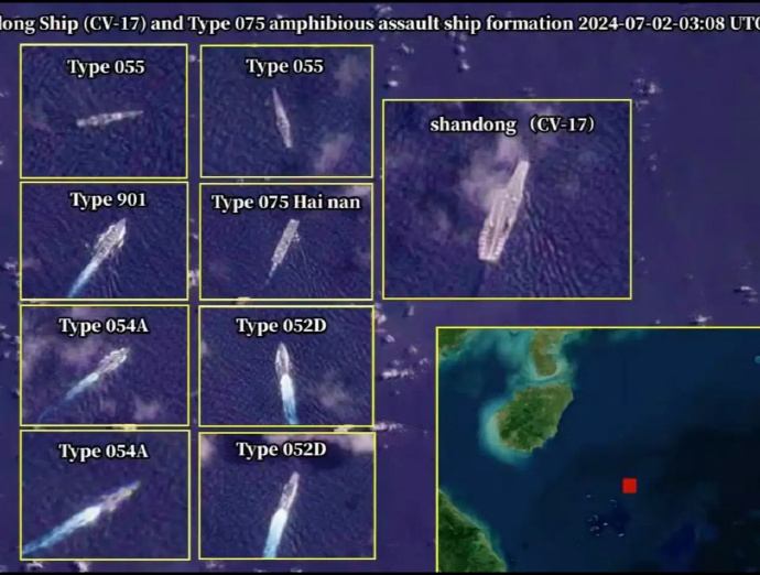 西方衛星曾拍到中國由九艦戰艦給成的艦隊。