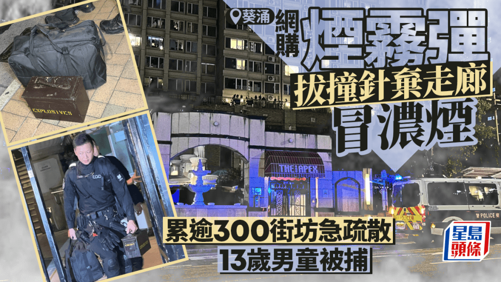 葵涌雍雅軒13歲男童網購煙霧彈 拔保險撞針湧煙霧棄走廊 遭警拘捕