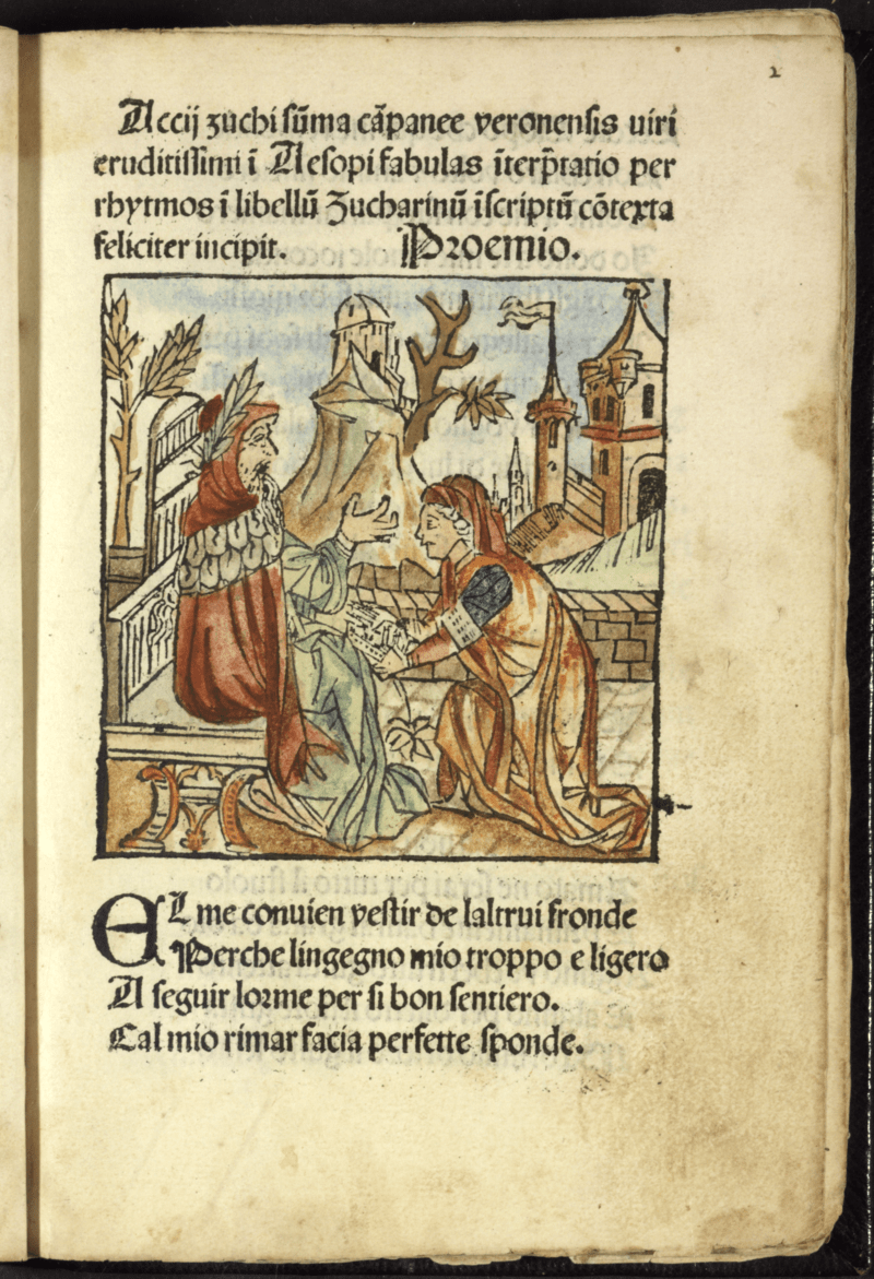 《伊索寓言》是源自古希臘的一系列寓言，相傳由伊索創作，再由後人集結成書。此圖為1485年版本。