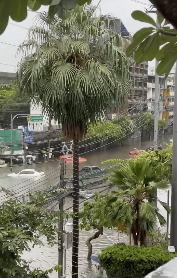 遊泰注意，泰國近日多地豪雨釀水浸，部分道路積水逾1米高。X