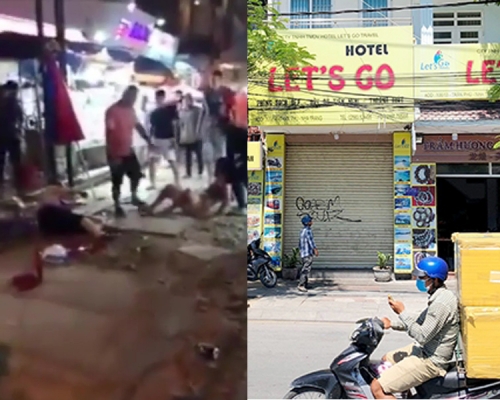 一批中國旅客與餐廳人員在街頭互毆。(網圖)