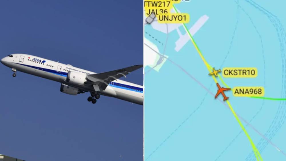 全日空｜全日空一架上海飛東京航班，險與檢查飛機相撞。 網站Flightradar24