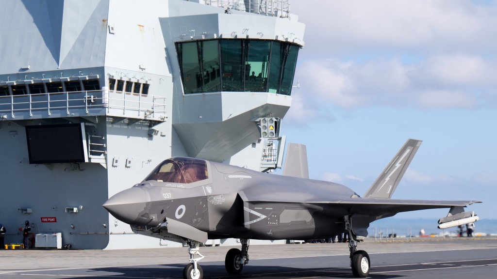 英國航母「威爾斯親王號」上的F-35B。 路透社 英國航母「威爾斯親王號」上的F-35B。 路透社
