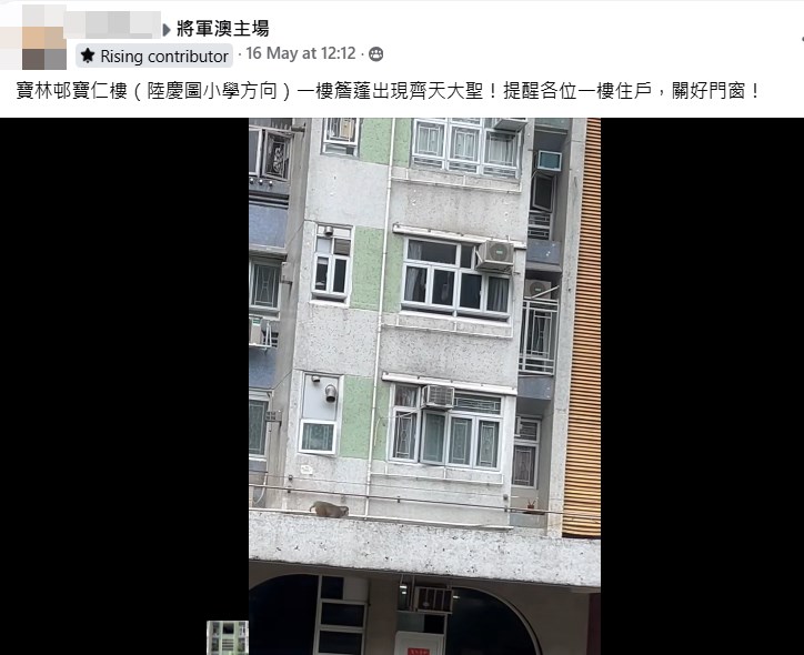 樓主帖文。fb「將軍澳主場」截圖 樓主帖文。fb「將軍澳主場」截圖
