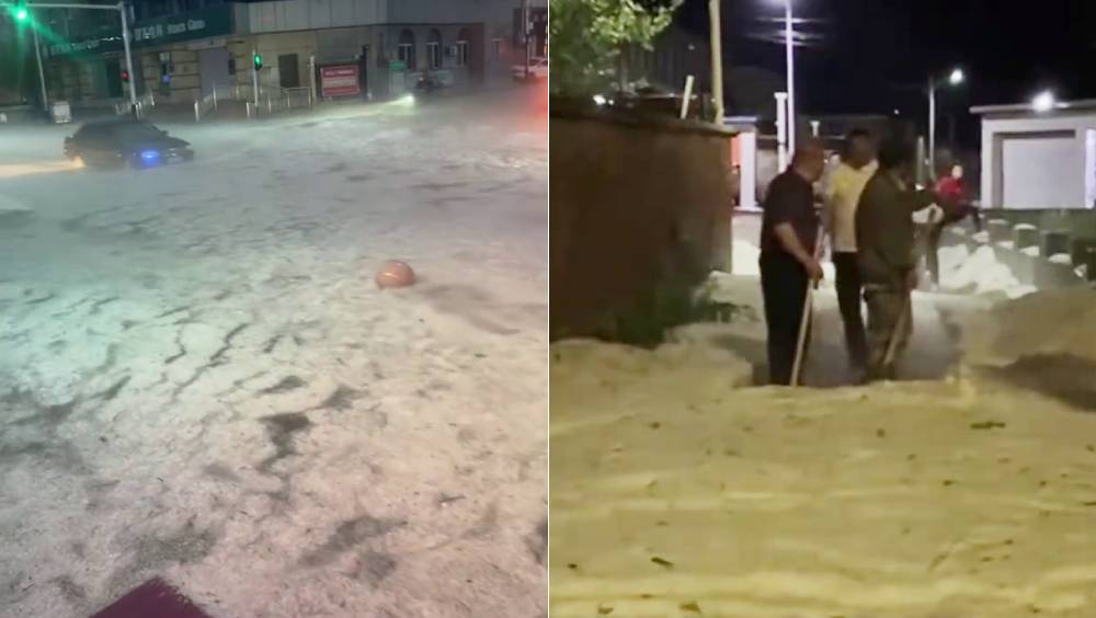 河北寬城冰雹暴雨交加，街道瞬變白茫茫「流動冰河」水深及膝。