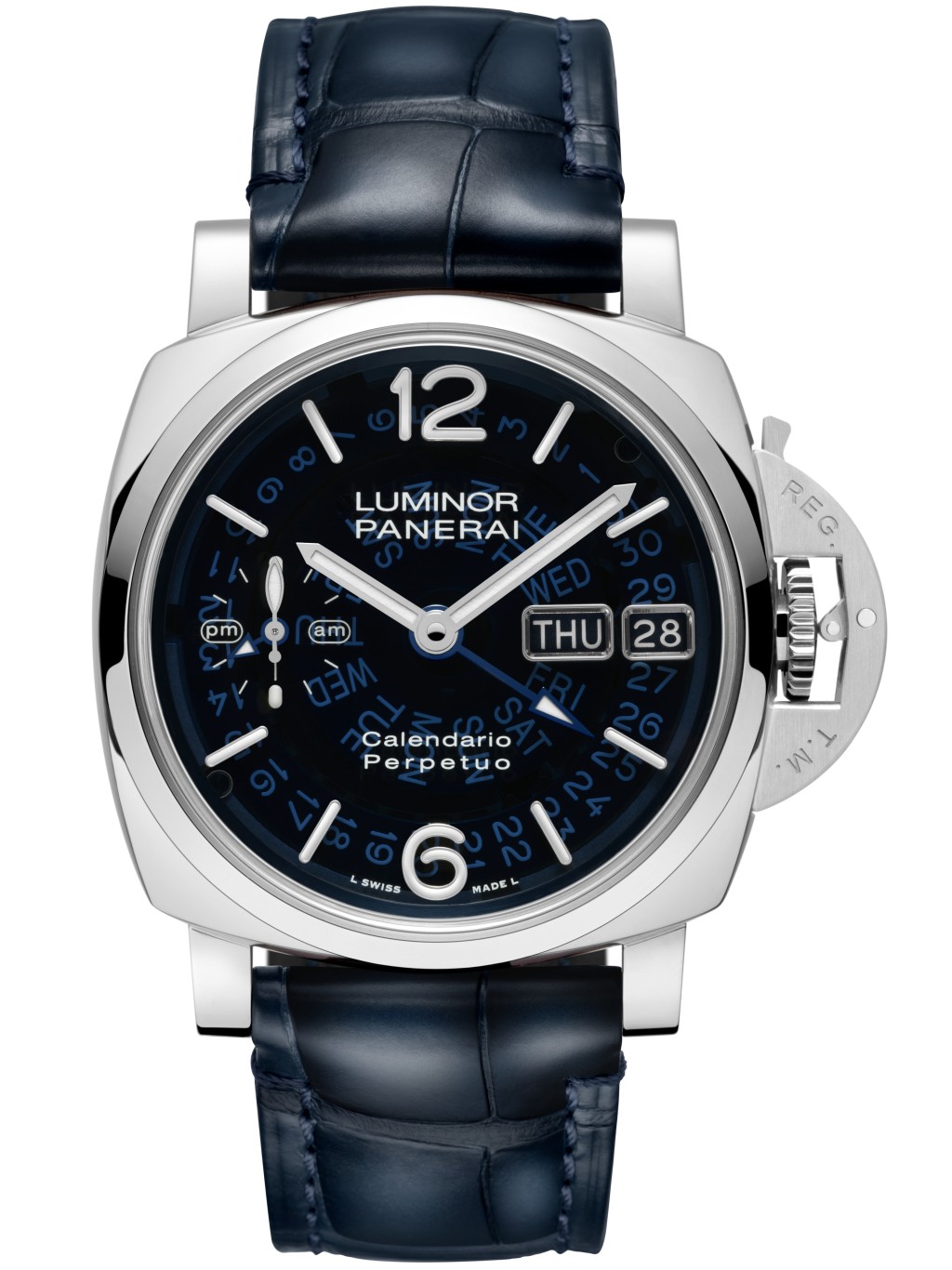 Panerai Luminor Perpetual Calendar GMT Platinumtech PAM01575,錶殼:44mm PlatinumtechTM / 機芯:P.4100自動 / 售價:$545,700。 Panerai Luminor Perpetual Calendar GMT Platinumtech PAM01575,錶殼:44mm PlatinumtechTM / 機芯:P.4100自動 / 售價:$545,700。