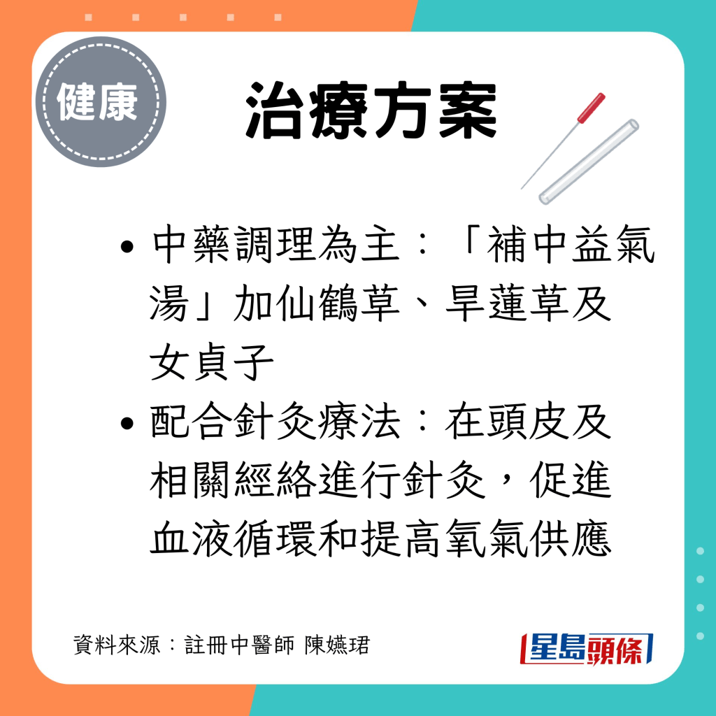 治疗方案中药调理为主：「补中益气汤」加仙鹤草、旱莲草及女贞子