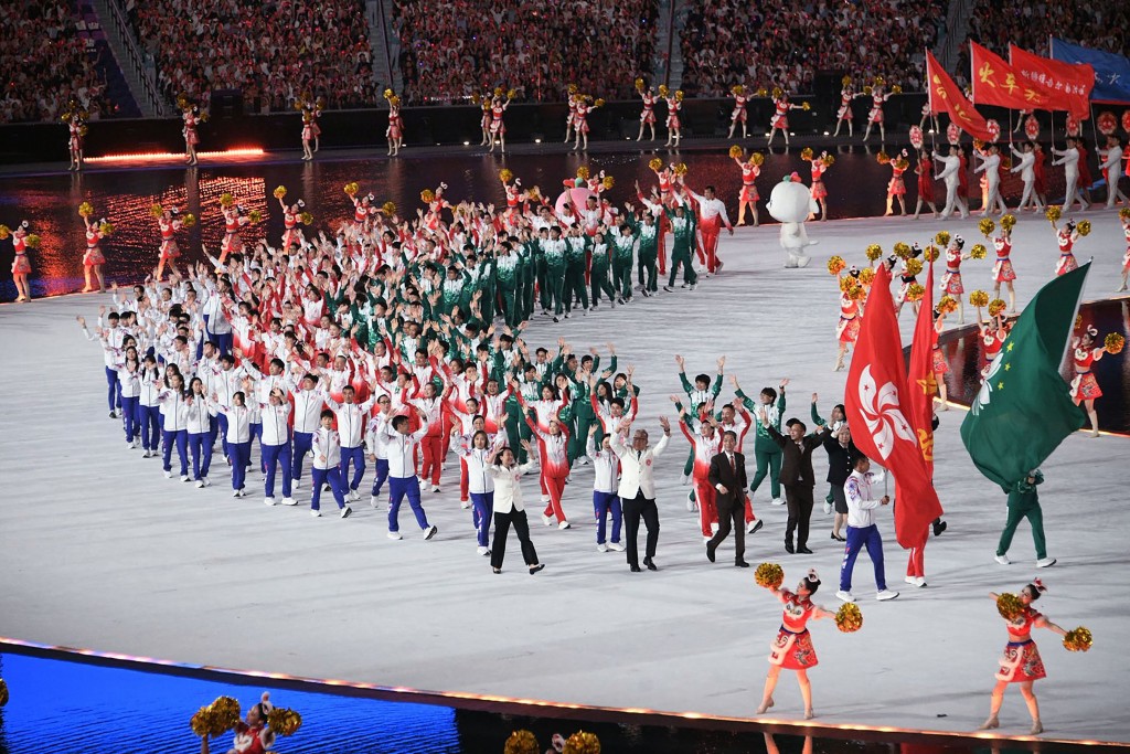 作為主辦地,粵港澳三地代表團同時進場。 作為主辦地,粵港澳三地代表團同時進場。