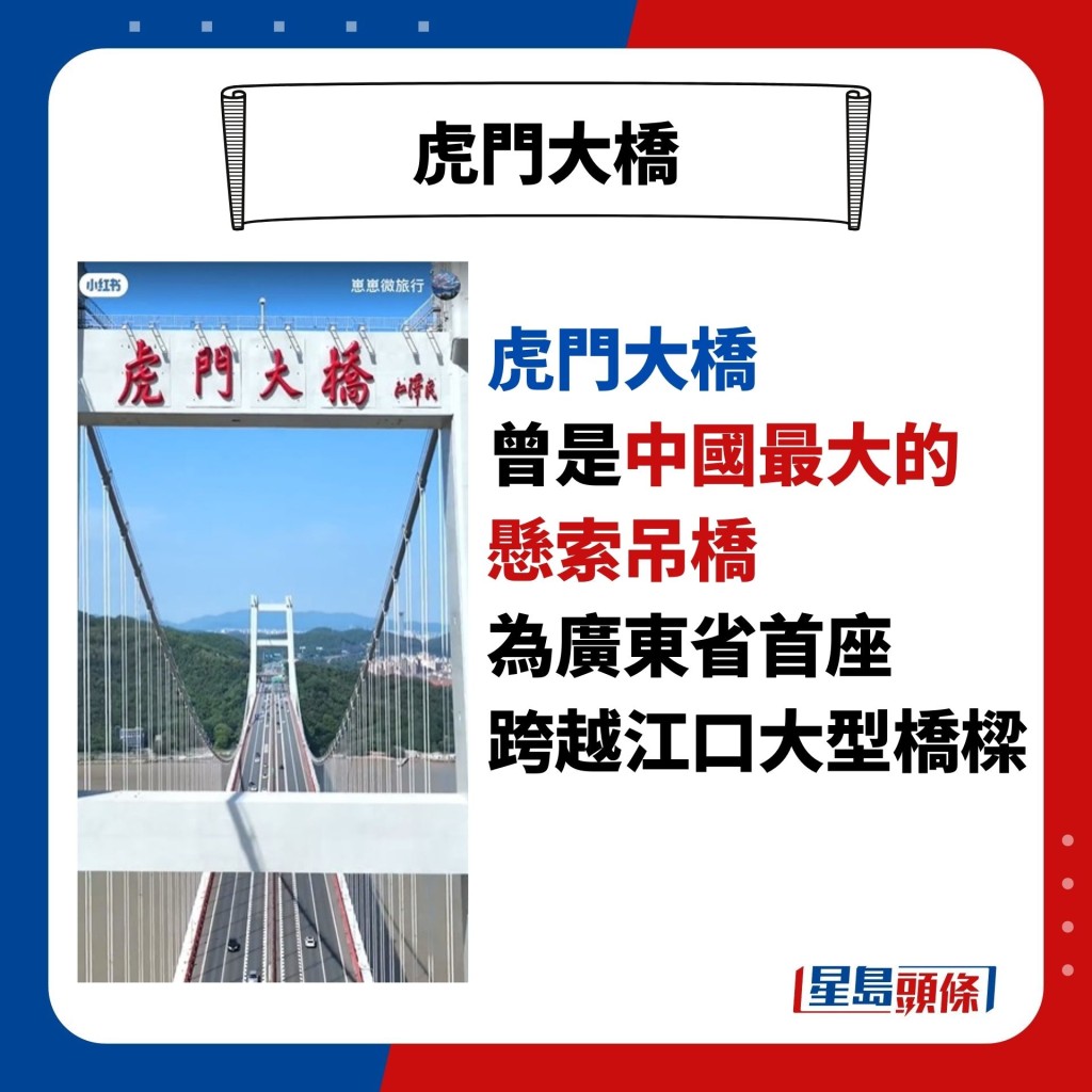 虎门大桥 曾是中国最大的 悬索吊桥 为广东省首座 跨越江口大型桥梁