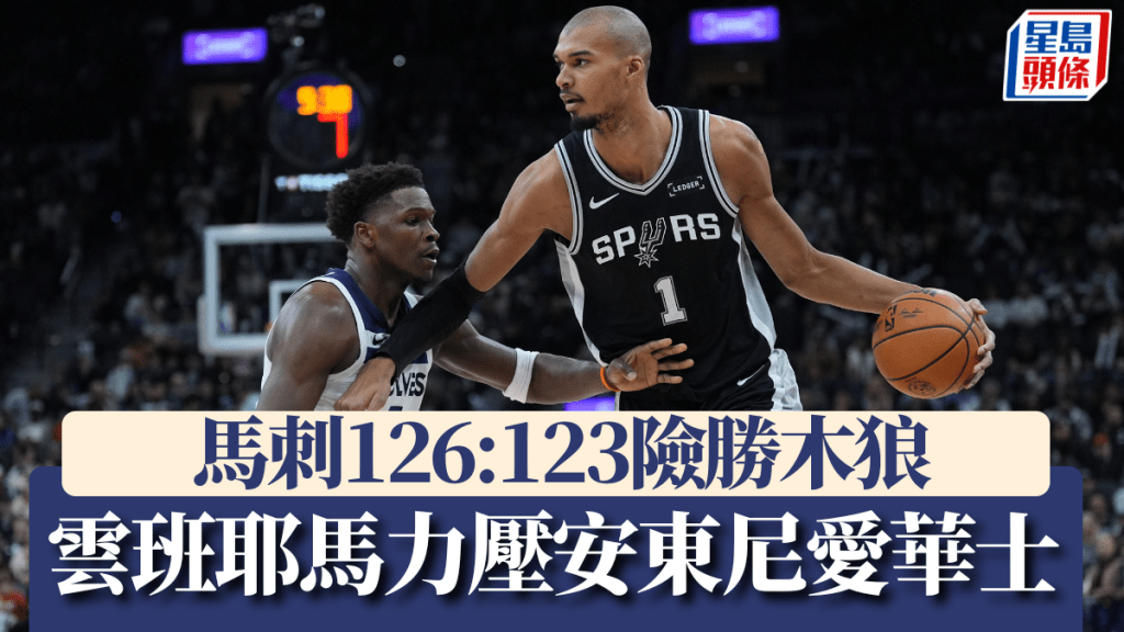 新星對決雲班耶馬力壓安東尼愛華士，領馬刺險勝木狼。美聯社