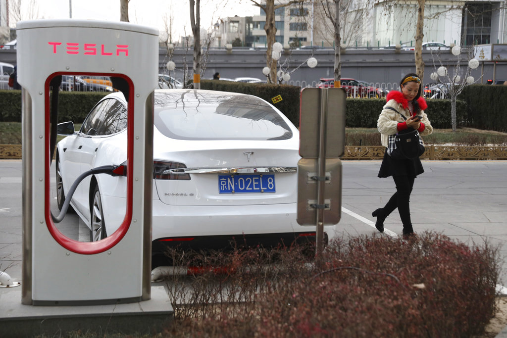 TESLA上海廠動土 。AP圖片