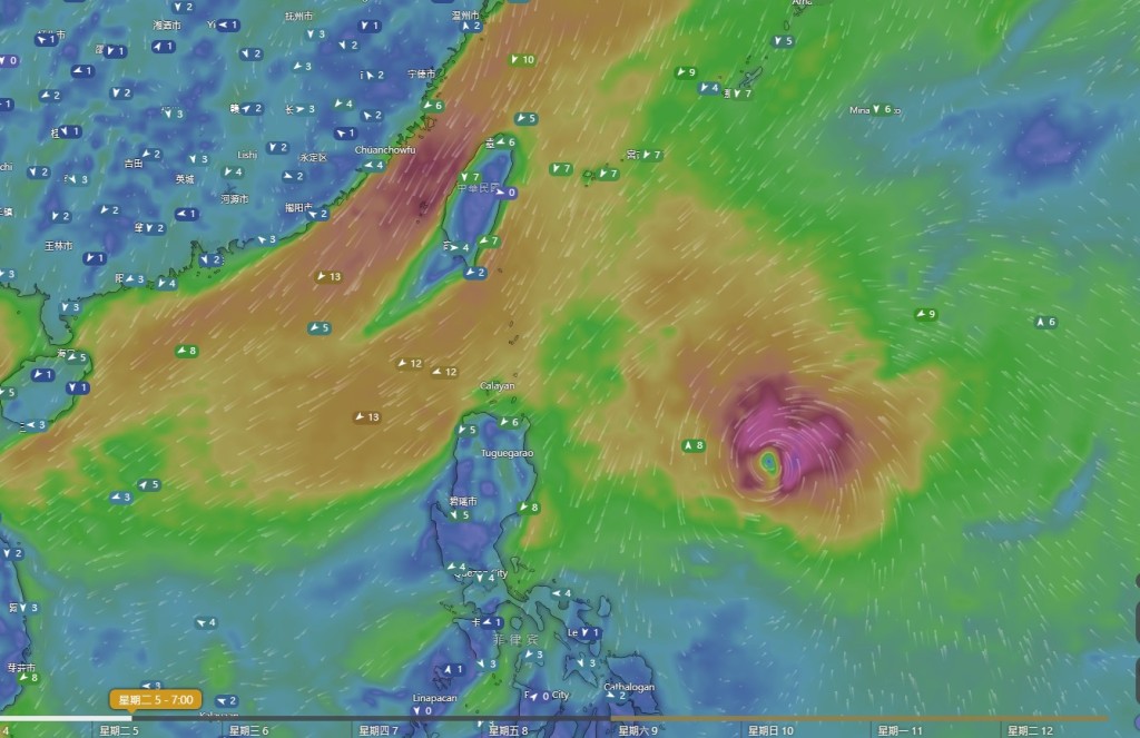 美國全球預報系統（GFS）預測：11月4日（周一）