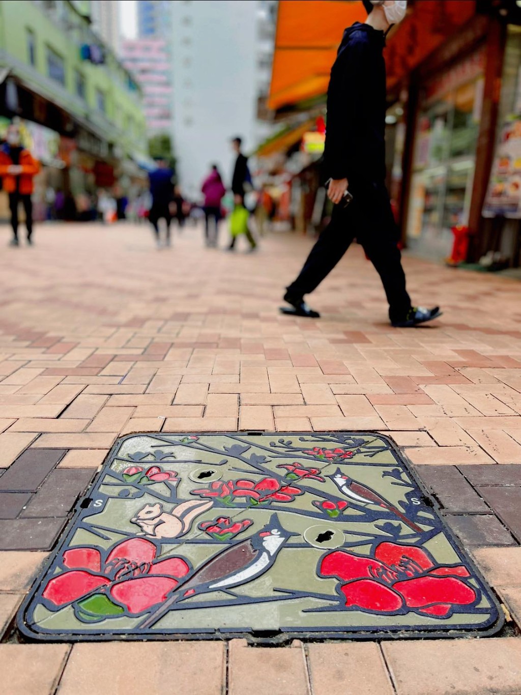 近日有网民发现荃湾街头有渠盖换上新装，刻上木棉花、松鼠及雀鸟图案，满满春天气息。