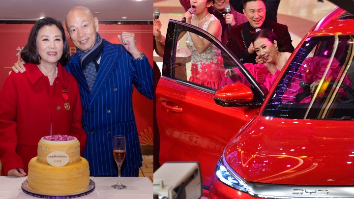 汪明荃去年11月在台慶抽中大獎電動車，當時曾表示會轉贈羅家英，最近羅家英終於揸新車出遊！