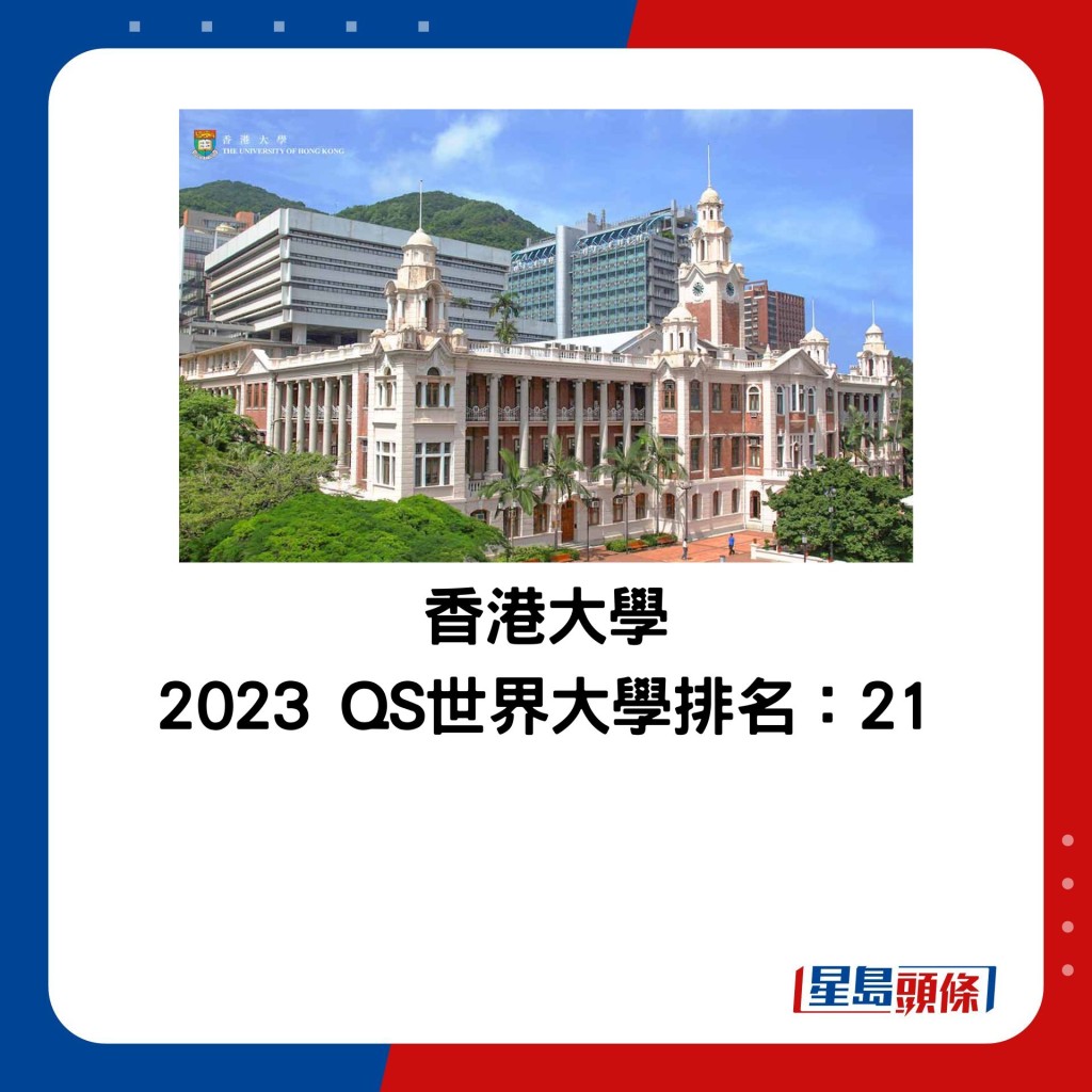香港大学 2023 QS世界大学排名：21