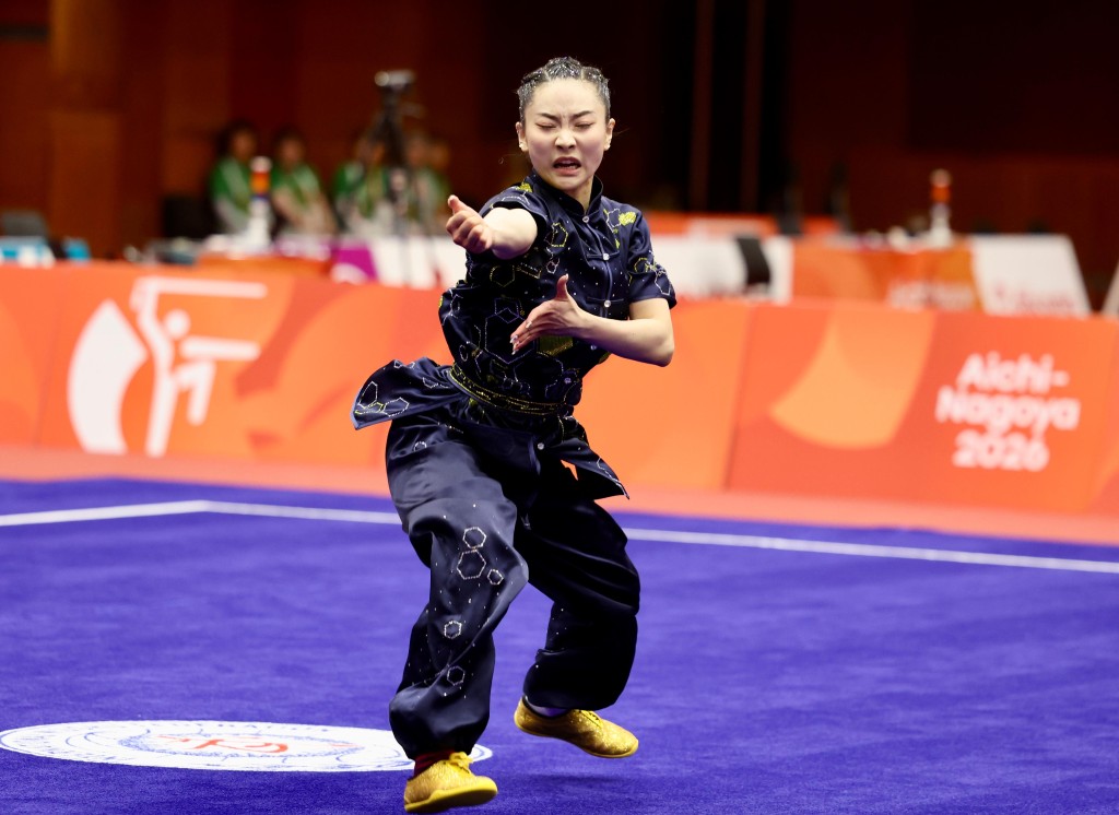 沈曉榆在武術女子長拳項目以9.713分奪得金牌。徐嘉華攝 沈曉榆在武術女子長拳項目以9.713分奪得金牌。徐嘉華攝