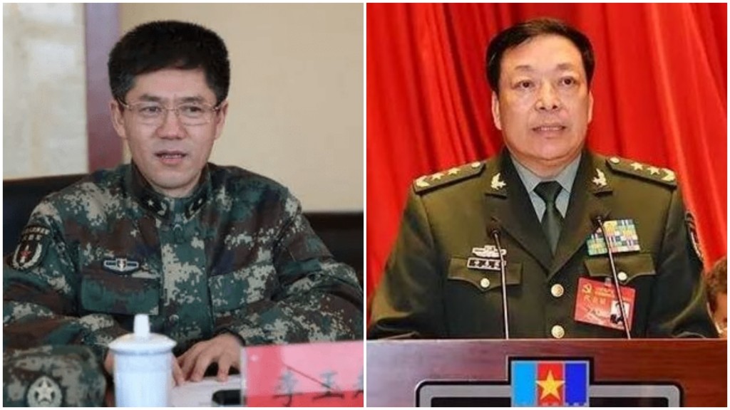 火箭军原司令员李玉超上将(左)，原政委徐忠波上将(右)。