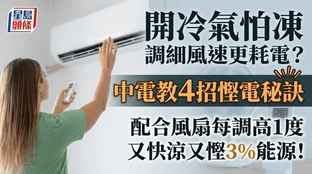 開冷氣怕凍調細風速更耗電？中電教4招慳電秘訣 配合風扇每調高1度又快涼又慳3%電源！