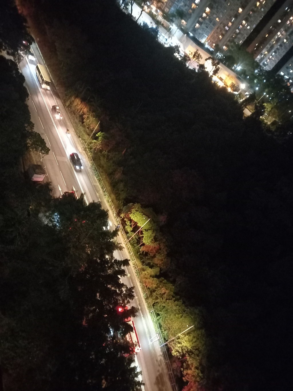 一輛專線小巴沿富健街往仁安醫院方向行駛，至隆亨邨對開時突然失控，撞向一輛停泊在路邊的貨車車尾。FB「新大圍聯盟」圖片