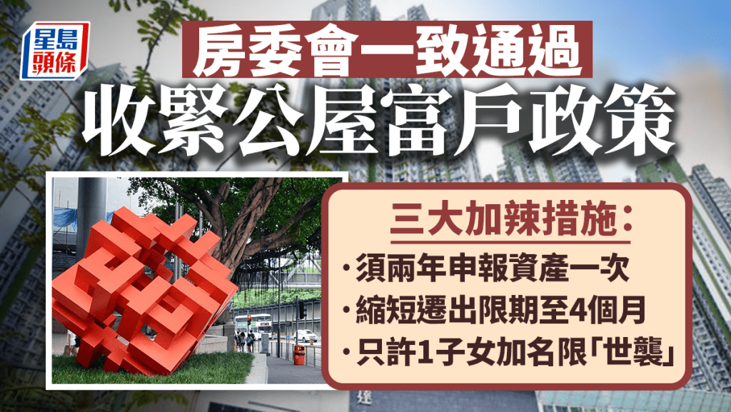房委會今日(24日)開會,一致通過收緊公屋富戶政策。