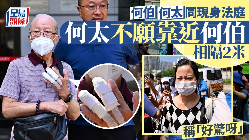 何太庭上見到何伯即呼「好驚呀」，不願靠近，兩人最終相隔2米應訊。