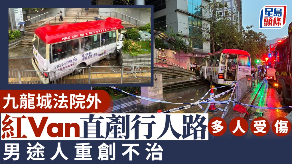 九龍城法院外紅Van剷行人路初步20傷 男途人重創送院亡 司機涉危駕被捕
