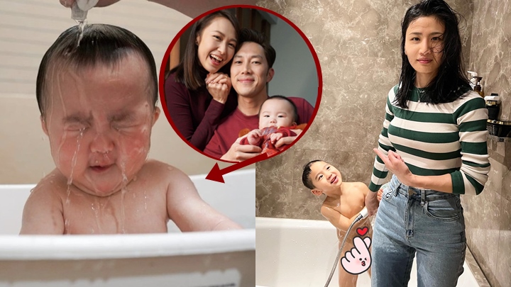 湯怡囡囡出浴照勁可愛,林芊妤幫百厭囝囝沖涼搞到濕晒。