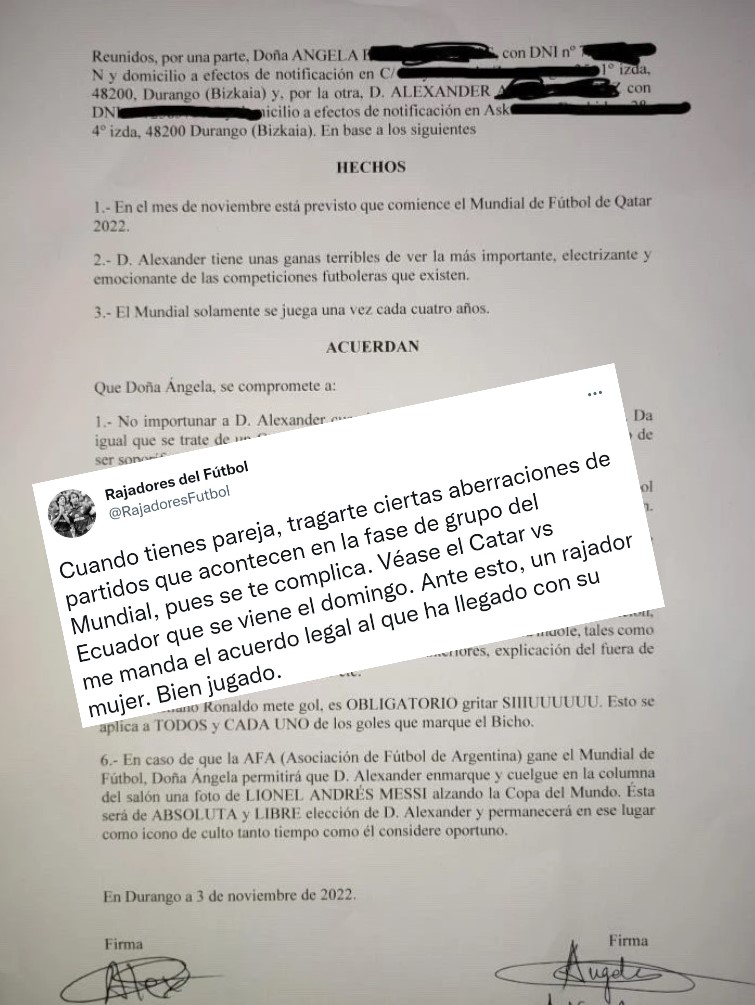 《Rajadores del Futbol》在Twitter公开协议文件，后因被指涉及敏感私隐遭删除。网上图片